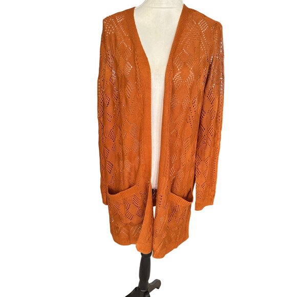 Market & Spruce Cardigan Women's Open Front Loose Knit With Pockets Crochet NWT - Picture 4 of 6